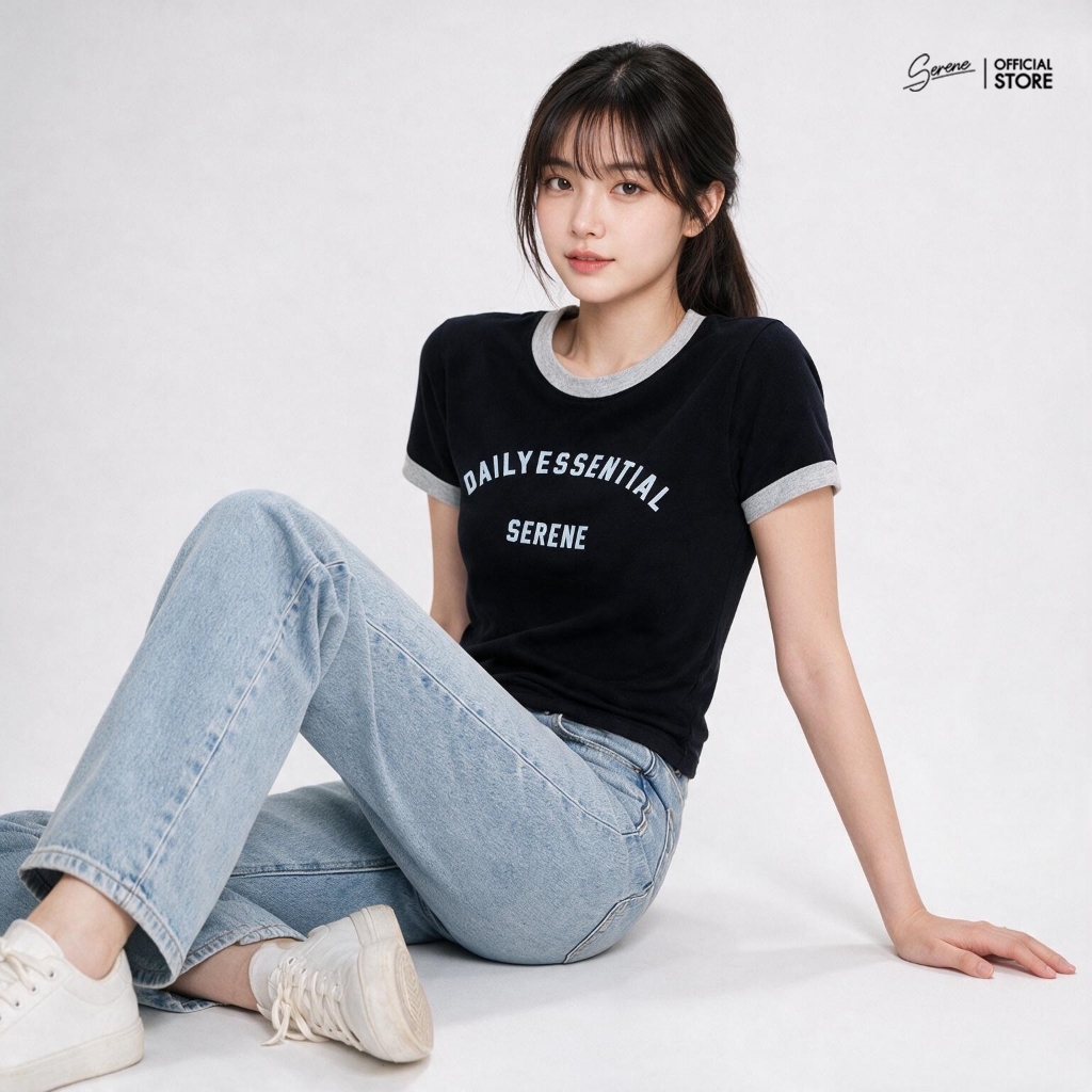 Serene's Choice เสื้อยืดคอกลม รุ่น Daily เสื้อยืดแขนสั้นกุ๊นขอบตัดสี เสื้อผู้หญิง สกรีนโลโก้ สไตล์เกาหลี รูปที่ 6