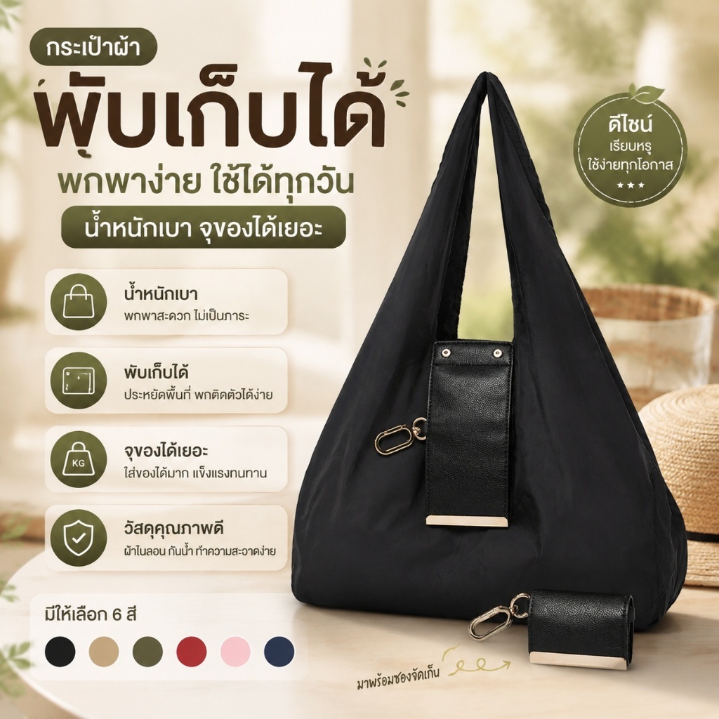 กระเป๋าช้อปปิ้งพับได้ กระเป๋าผ้าอเนกประสงค์ ถุงช้อปปิ้งพกพา กันน้ำ น้ำหนักเบา จุของเยอะ พับเก็บได้