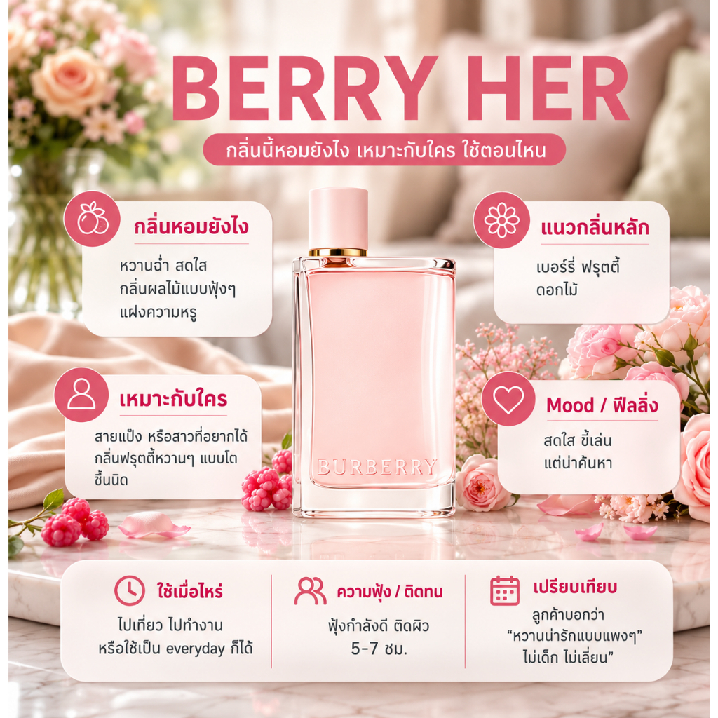 [Berry her เบอรี่ เฮอ] สายแบ๊ว หรือสายที่อยากได้กลิ่นฟรุตตี้หวานๆ แบบโตขึ้นนิด seecha น้ำหอมสีชา ขนาด50ml.