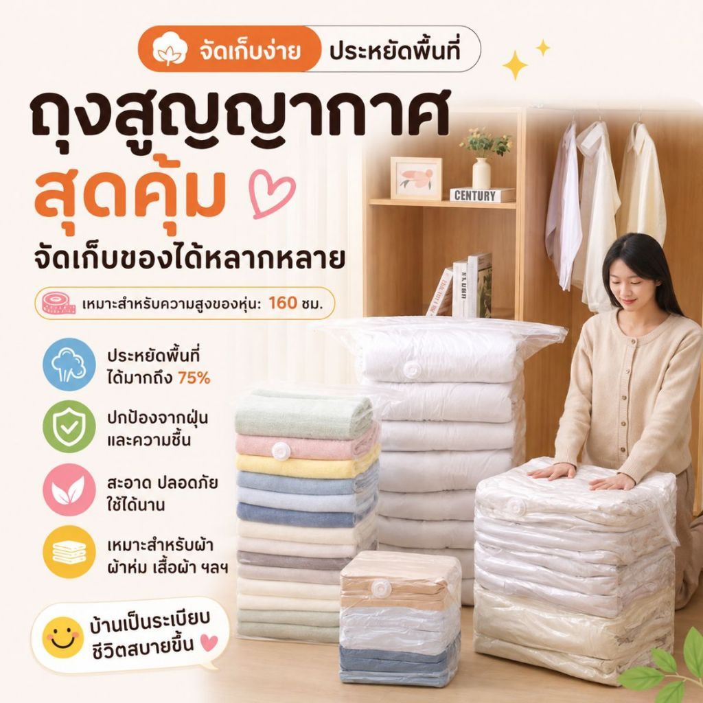ส่งด่วน พร้อมส่งจากไทย สูญญากาศ แบบพกพา สําหรับจัดเก็บเสื้อผ้า ผ้าห่ม ใช้ในบ้าน เดินทาง
