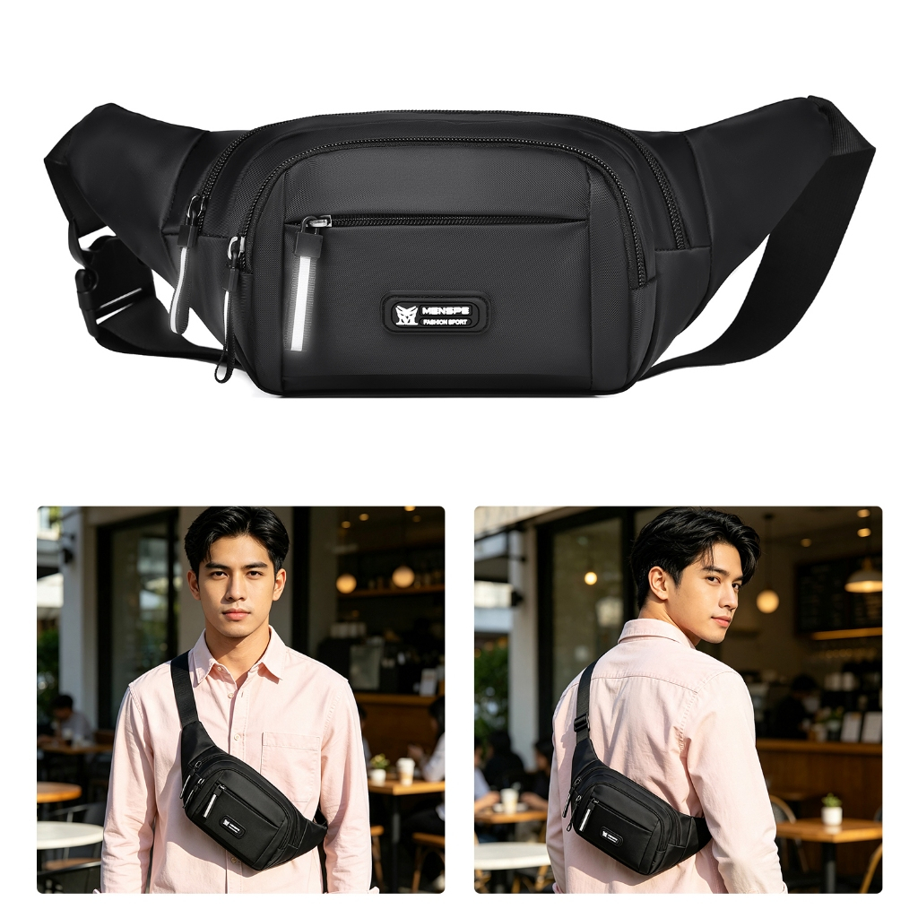 MENSPE Fashion Chest Bag Waist Bag Waterproof Sports Bag Large Capacity Outdoor Running Bag Unisex Cross Body Bag