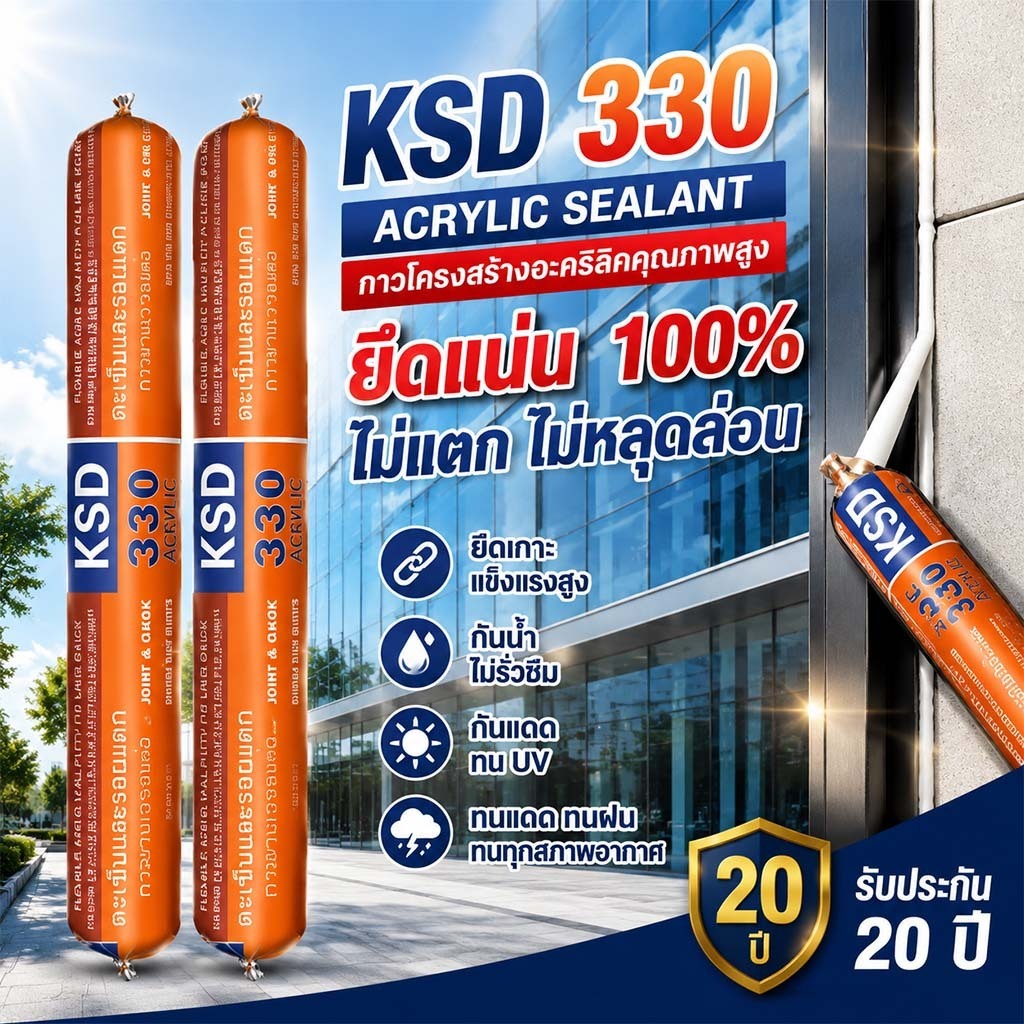 KSD 330 กาวโครงสร้างอะคริลิค ซีลแลนท์แรงยึดเกาะสูง กันน้ำ กันแดด ไม่แตกร้าว ทนทุกสภาพอากาศ สำหรับกระจก อลูมิเนียม โลหะ ง