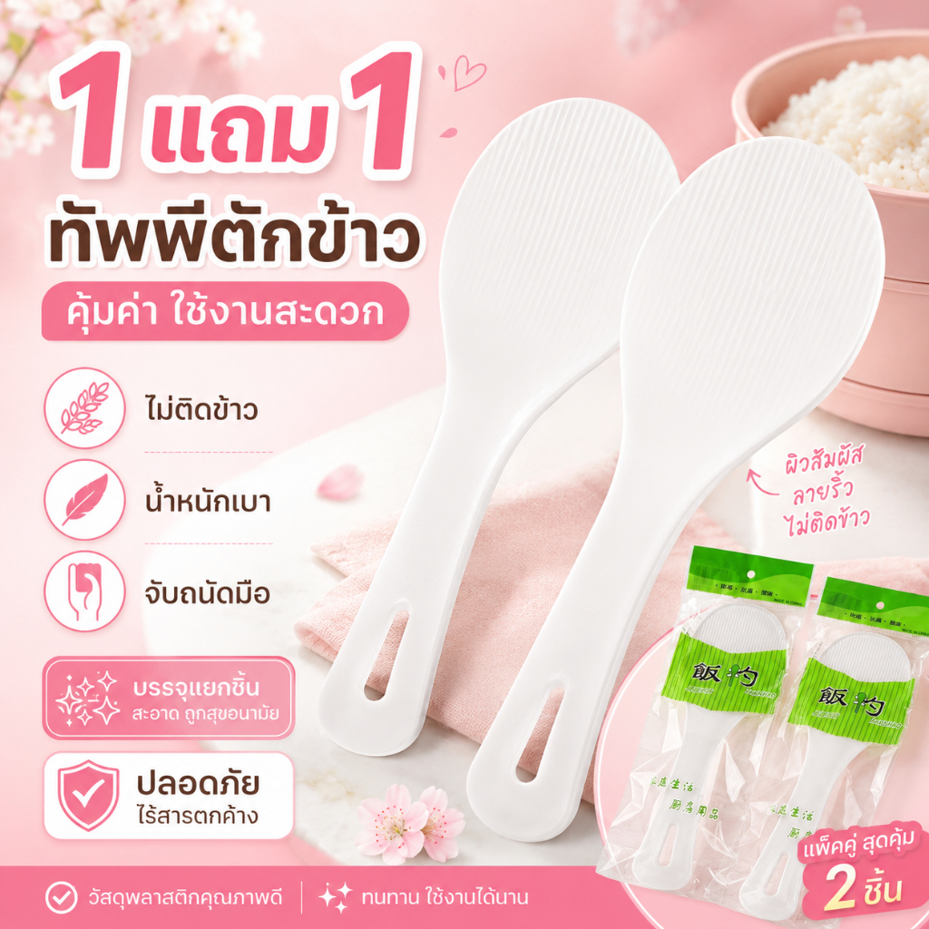 ทัพพี ทัพพีตักข้าว ข้าวไม่ติดทัพพี (สีขาว) สวยงาม วัสดุปลอดภัย 2289
