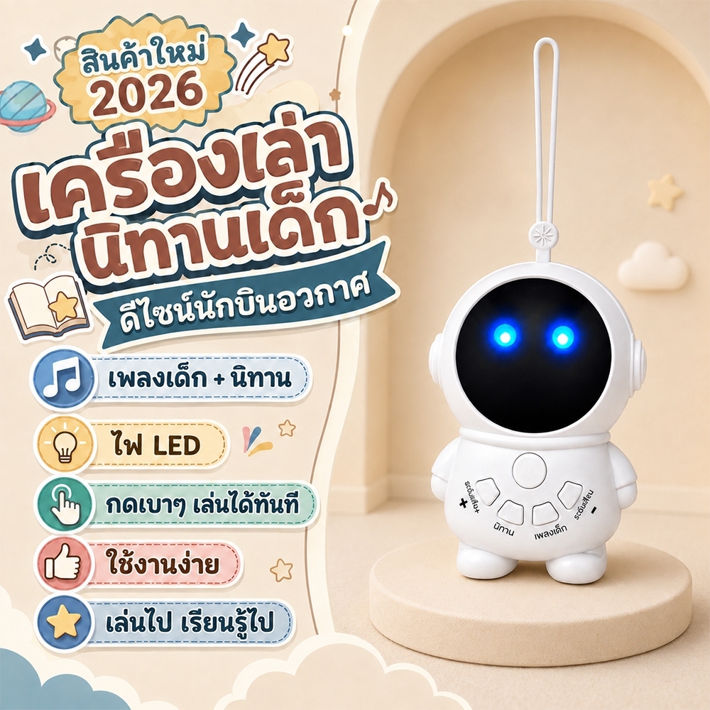 นิทานเสียงสำหรับเด็ก เครื่องเล่านิทานภาษาไทย รูปนักบินอวกาศ เพลงเด็ก นิทานก่อนนอน ของเล่นเสริมพัฒนาการ Type-C 3+