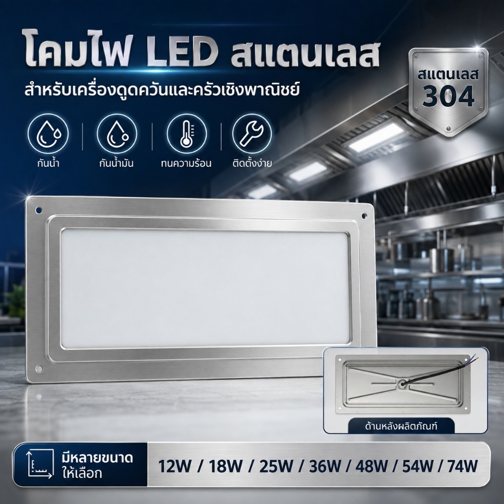 โคมไฟ LED สแตนเลส 220V แสงสว่างสม่ำเสมอ ดีไซน์ทันสมัย กันน้ำ ทนความร้อน มีหลายขนาด ใช้ได้หลายพื้นที่