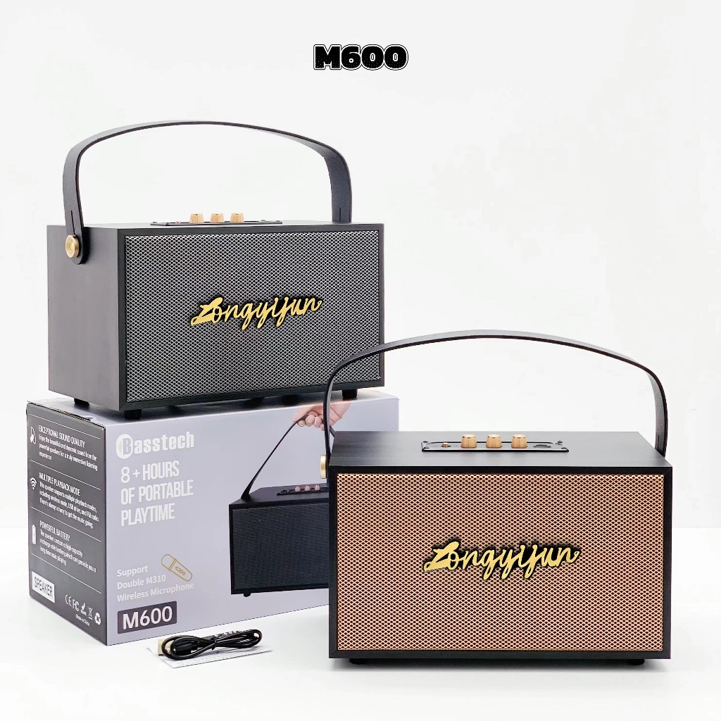 M600 ลำโพงบลูทูธไร้สาย 20W แบบพกพา เบสหนัก เสียงคมชัด รองรับ Bluetooth/FM/USB/TWS/Type-C แบตเตอรี่ 1800mAh