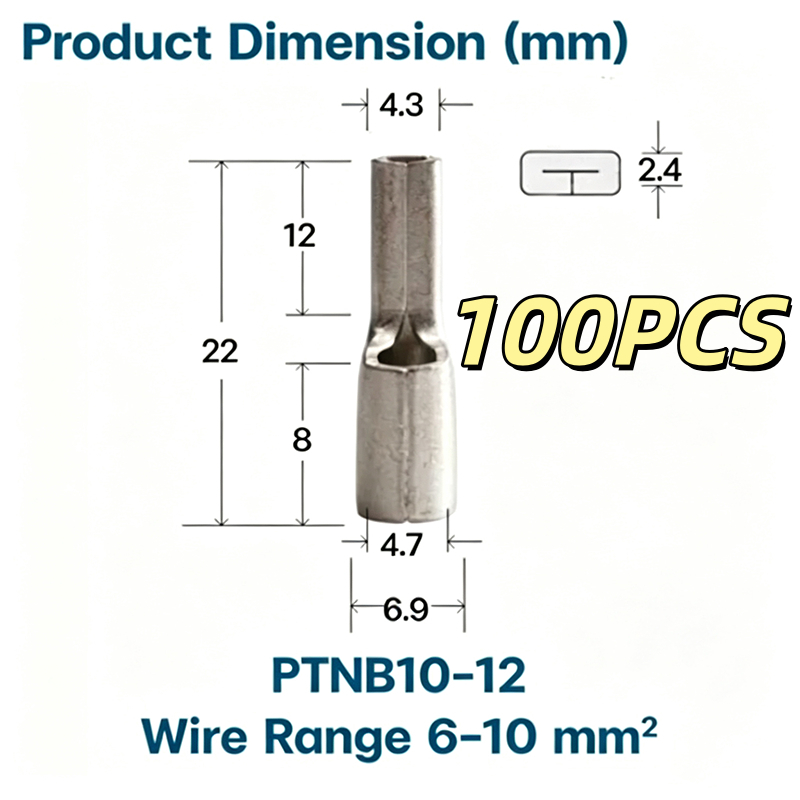 100PCS PTNB 10-12 หางปลาเข็มแบน เปลือย รุ่นหนา หางหนู NON-INSULATED PIN TERMINAL COD