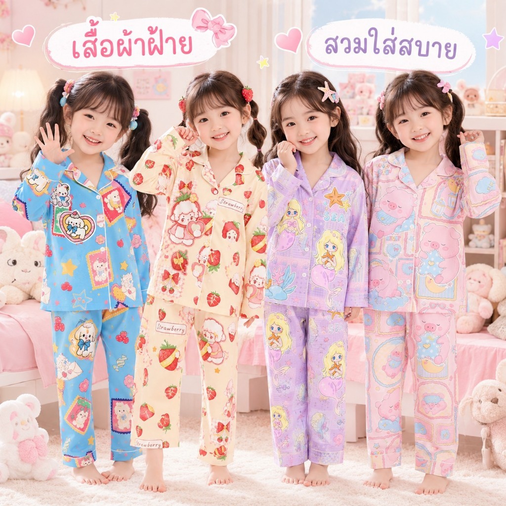 BB180 ชุดนอนเด็ก แขนยาวขายาว ผ้านิ่ม ไม่ร้อน ชุดนอนเด็กหญิง คุโรมิ เมโลดี้ ซินนามอนโรล