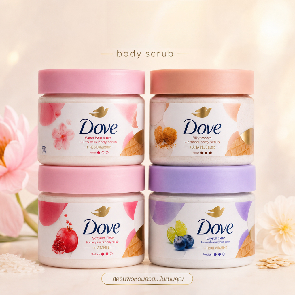 สครับขัดผิวเนื้อไอศกรีม 280g - 4 กลิ่นเลือกได้ พร้อมมอยส์เจอไรเซอร์ 1/4 ชุ่มชื้นเนียนนุ่ม