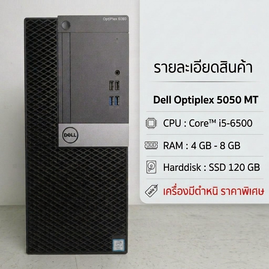 ( เครื่องมีตำหนิ ) คอมมือสอง Dell Optiplex 5050 MT  CPU Core i5-6500 ( เคสใหญ่ ) ลงโปรแกรมพร้อมใช้งา