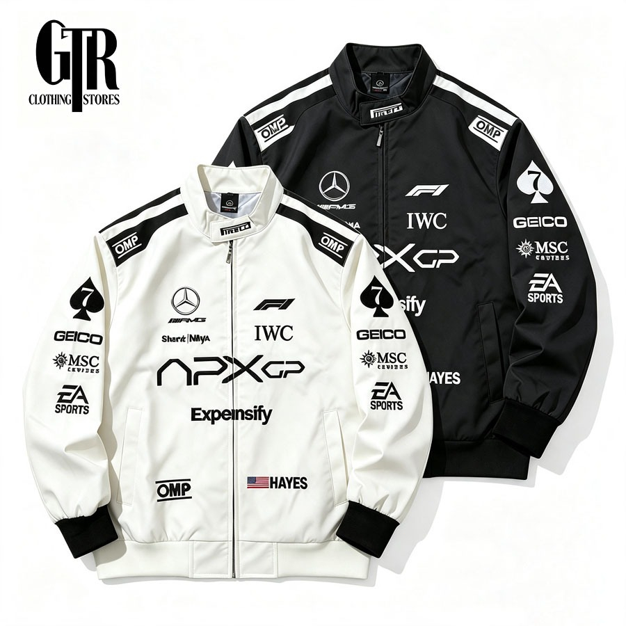 【พร้อมส่ง】Mercedes Benz F1 ปักลาย มอเตอร์ไซค์ เสื้อแจ็กเก็ตรถแข่ง สไตล์อเมริกัน ย้อนยุค งานสวย สําหรับผู้ชายผู้หญิง
