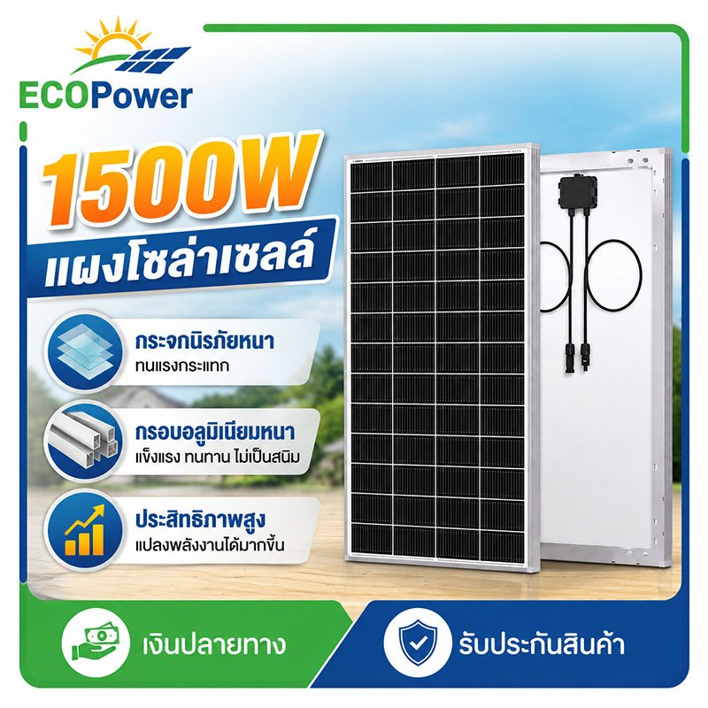 แผงโซล่าเซลล์ 12v 1500W แผงพลังงานแสงอาทิตย์ กระจกนิรภัย กรอบอลูมิเนียม เลือกได้แบบแผงอย่างเดียว หรือพร้อมคอนโทรลเลอร์