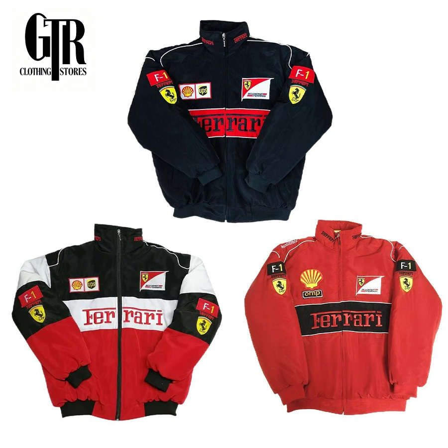 [พร้อมส่ง]Ferrari F1 ผู้หญิง รถแข่งมอเตอร์ไซค์ แจ็คเก็ต สีดำ ทรงหลวม ดีไซน์ย้อนยุค ชุดคู่รัก ลำลอง กีฬากลางแจ้ง ซิป