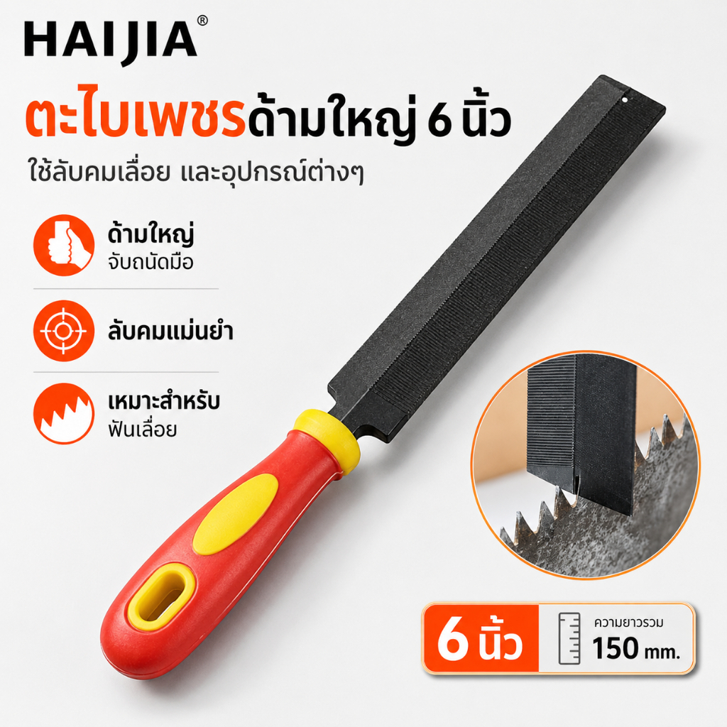 HAIJIA ตะไบแกะสลักไม้ ตะไบเจียร ตะไบรูป ตะไบเลื่อย ขนาด150มม. ด้ามจับยางนุ่ม คุณภาพสูง ใช้งานปลอดภัย งานไม้ DIY