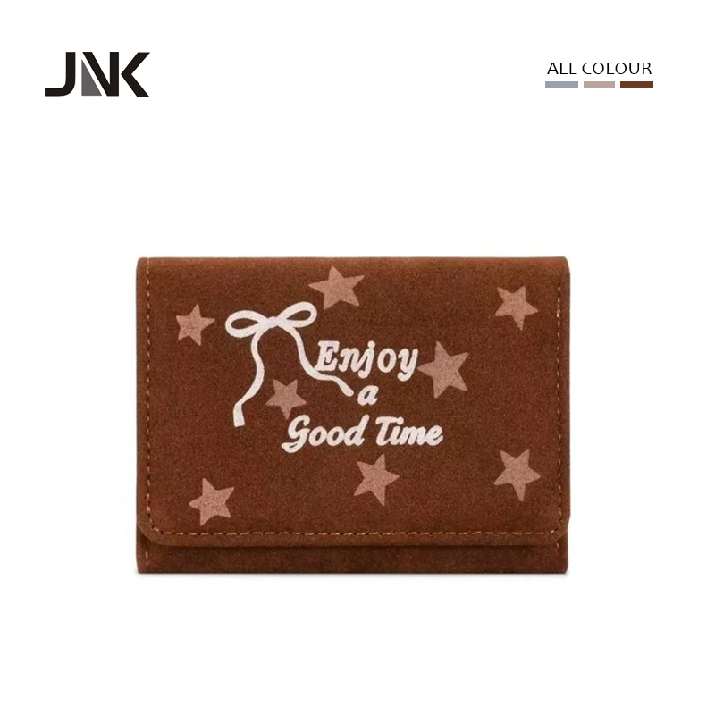 JNK #WM010 กระเป๋าสตางค์ใบสั้นผู้หญิง พับสามทบ ลายดาวแฟชั่น บางเบา ใบเล็ก แมตช์ง่าย พกไปเที่ยวได้ทุกวัน
