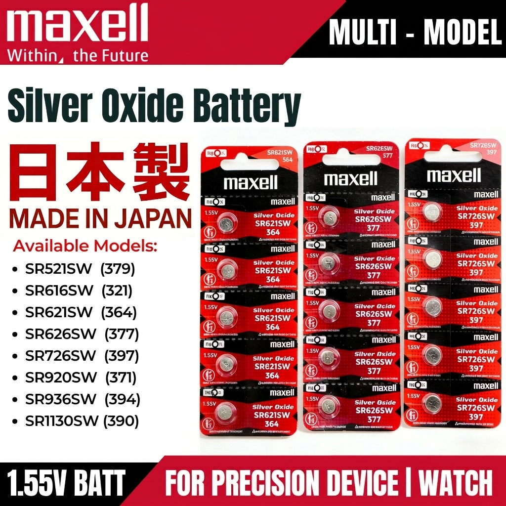 𝗚𝗤 𝘄𝗮𝘁𝗰𝗵 [รวมเบอร์ ถ่านกระดุม] 𝗠𝗔𝗫𝗘𝗟𝗟 SR 416 521 621 626 721 726 920 927 ของแท้ 1.55V 0%แผงละ 5 ก้อน