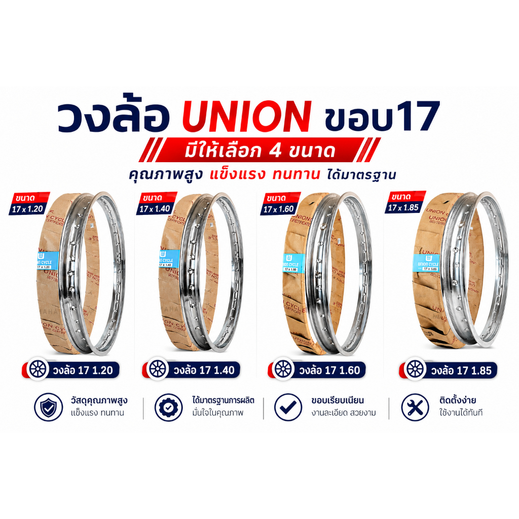 วงล้อ Union ขอบ17 1.20 1.40 1.60 1.85 (ราคาต่อวง)