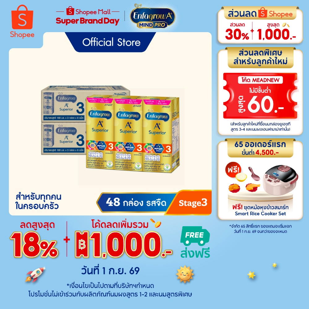 นมกล่อง เอนฟาโกร ยูเอชที ซุพีเรียร์ สูตร3 (24 กล่อง) x2ลังEnfagrow UHT Superior Stage3(24 boxes)x2