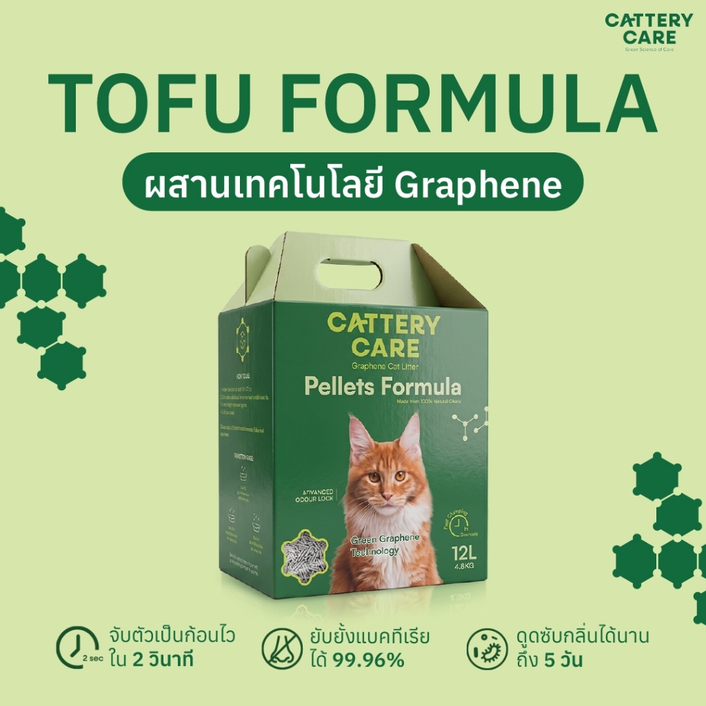 ทรายแมวเต้าหู้กราฟีนCattery Care  กลิ่นหอมเบา ฝุ่นน้อยพิเศษ ขนาด 12 ลิตร