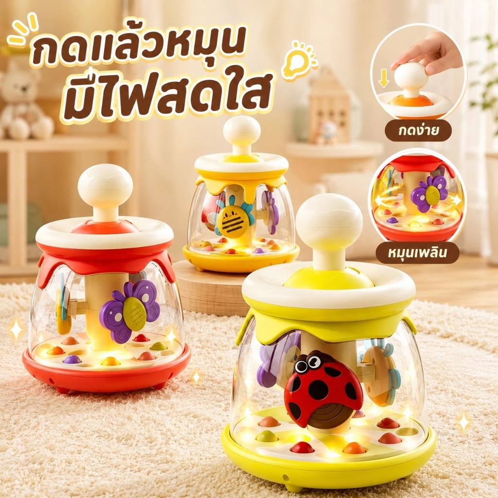ของเล่นเด็กกดหมุนมีไฟ ของเล่นเสริมพัฒนาการ กระตุ้นประสาทสัมผัส ฝึกกล้ามเนื้อมัดเล็กและการประสานมือตา สำหรับเด็กเล็ก