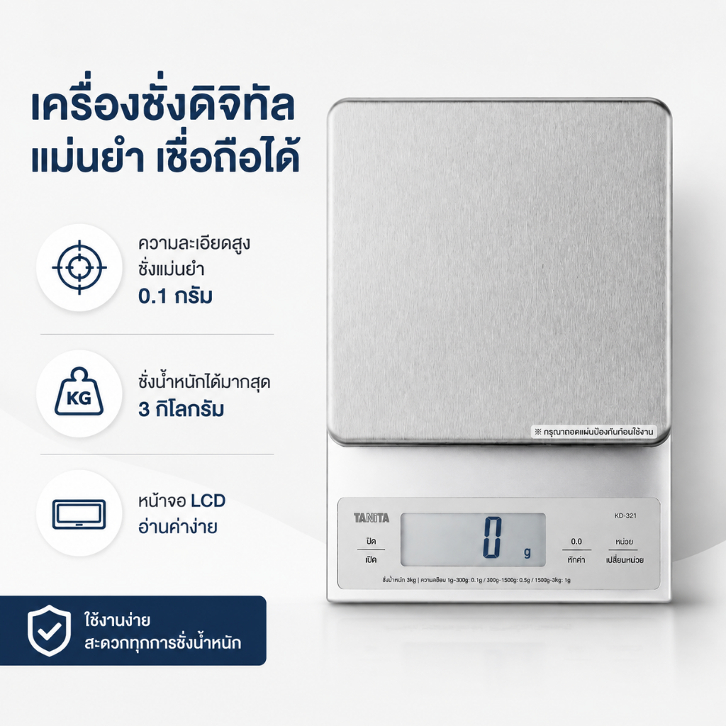 TANITA รุ่น KD-321 ความละเอียด 0.1 เครื่องชั่งดิจิตอลในครัว  กรัม ความจุ 3 กก.