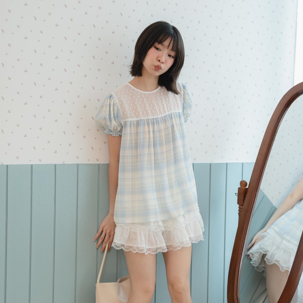 Kimmame - เสื้อ รุ่น Gingham Doll Blouse 2 สี
