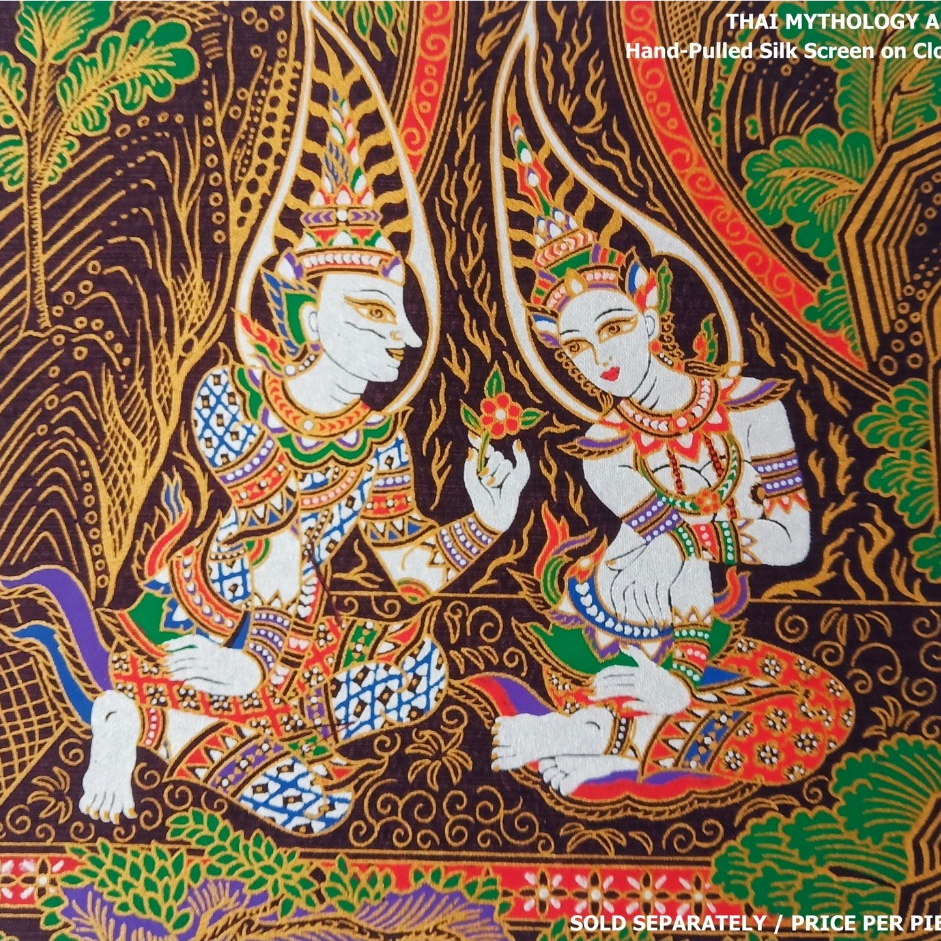 ภาพพิมพ์ศิลปะไทยวิจิตรบนผ้า No.N-1 หนุมานและรามเกียรติ์ Exquisite Thai Art Prints on Cloth No.N-1 Ha