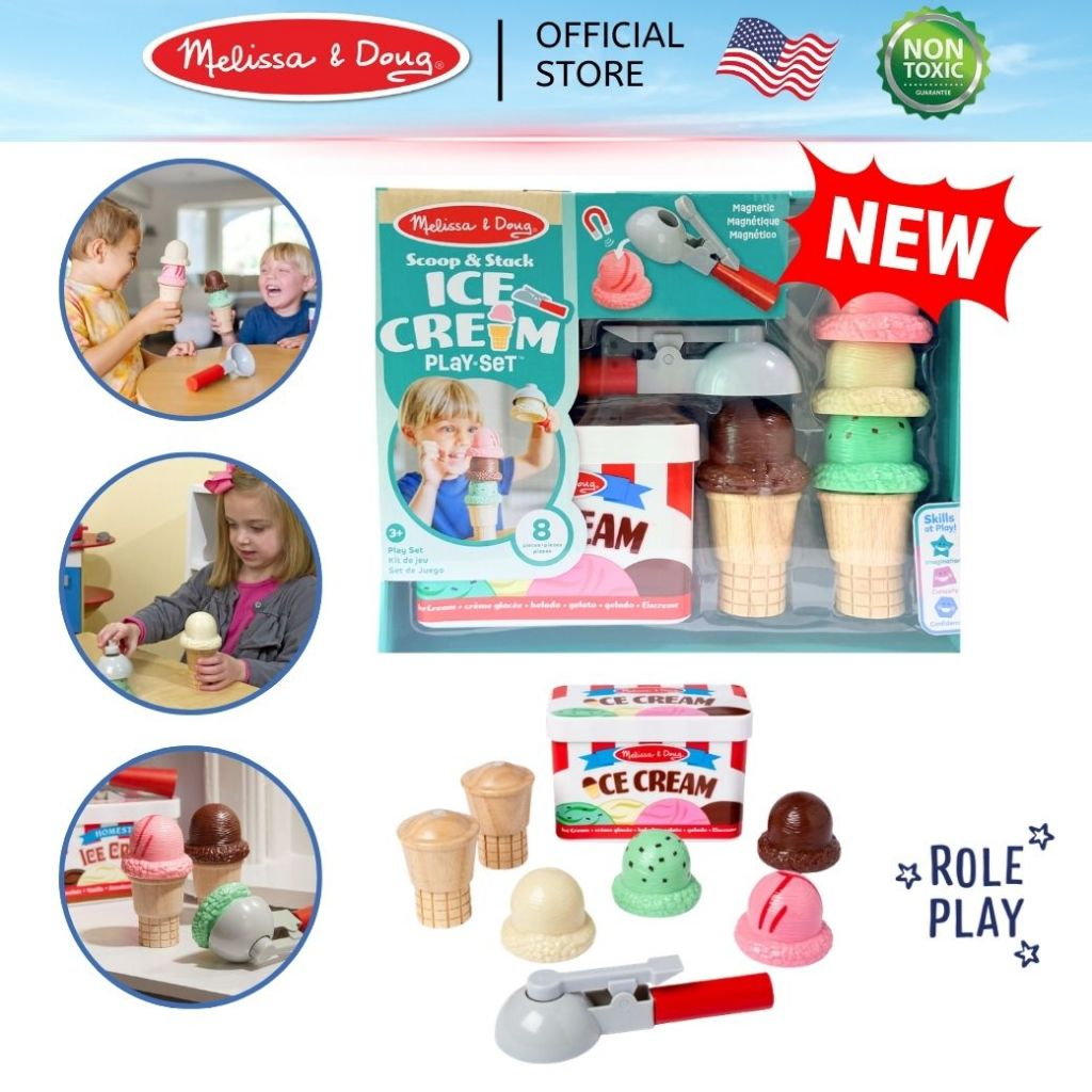 Melissa & Doug Scoop & Stack Ice Cream Cone ของเล่นไอติม ที่ตักไอติมแม่เหล็กเหมือนจริง x2 อัน เล่นสนุกสุด (ของแท้ USA)