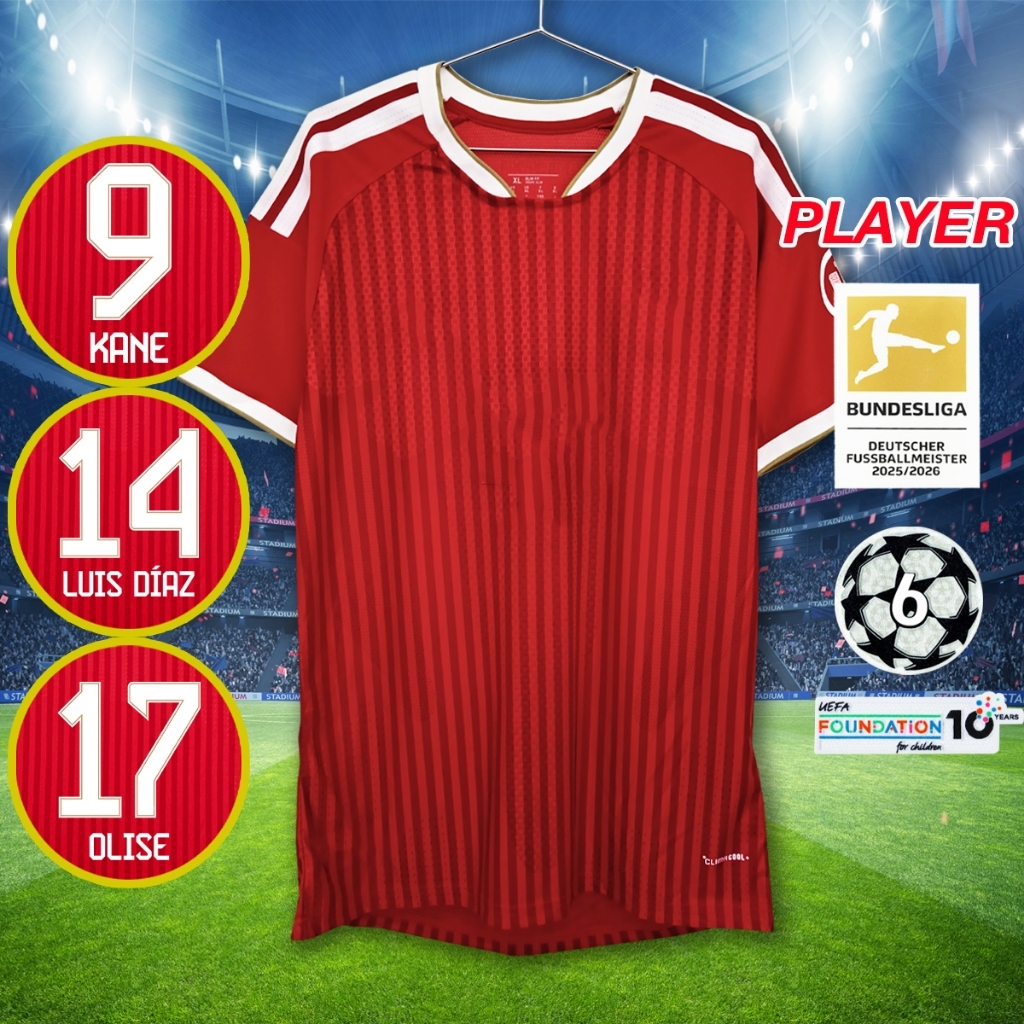 เสื้อบอล เสื้อฟุตบอลเพลเยอร์ ทีม บาเยิs์น เหย้า ปี26/27 อาร์มบุนเดส,ยูฟ่า/รับทำชื่อเบอร์ ไซส์ S-2XL #PY0134