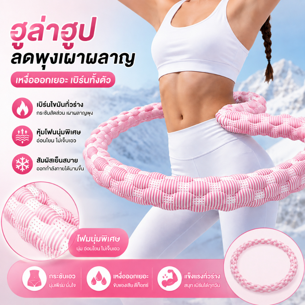 【COD】ห่วงฮูล่าสปริงเย็นสัมผัส ฮูล่าฮูปนุ่มสำหรับลดเอว สปริงแรงโน้มถ่วงอัตโนมัติสำหรับลดหน้าท้อง