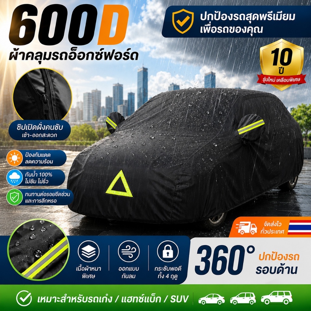 🚗2026 600D ผ้าคุมรถ (รุ่นใหม่ล่าสุด!)🚗 ผ้าคลุมรถ 3 ชั้น หนาพิเศษและมีคุณภาพสูง toyota honda Isuzu Ca