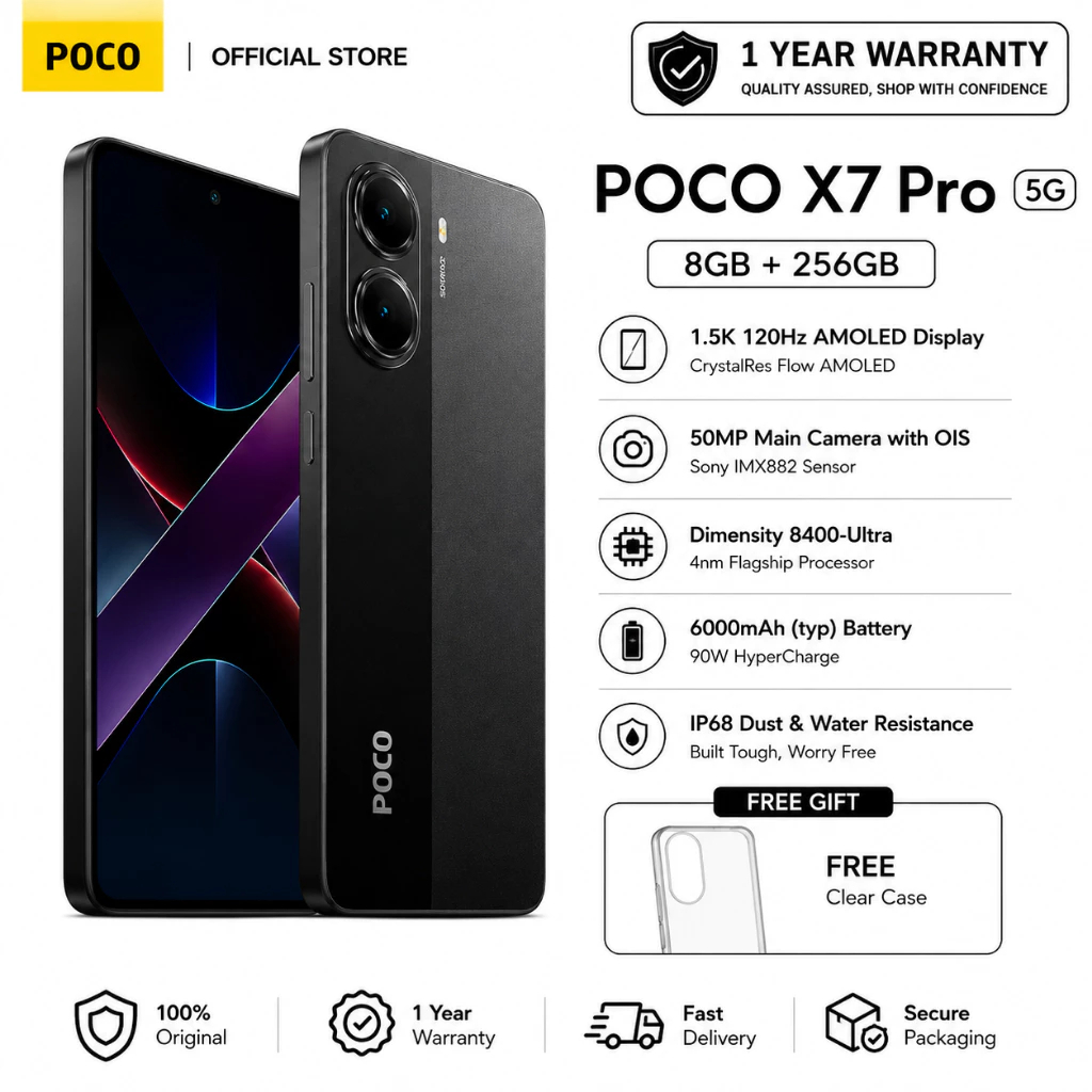 Poco X7 Pro 5G | RAM 8GB ROM 256GB | 6.67” AMOLED 120Hz | กล้อง 50MP | แบตเตอรี่ 6000mAh