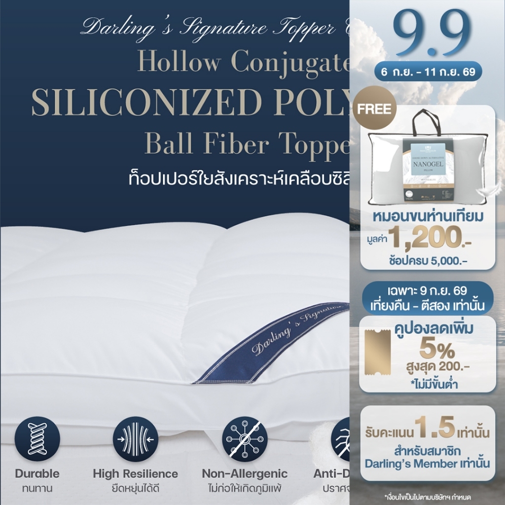 Darling Mattress ที่นอนดาร์ลิ่ง ที่รองนอนรุ่นนุ่มแน่นใยบอลเคลือบซิลิโคน