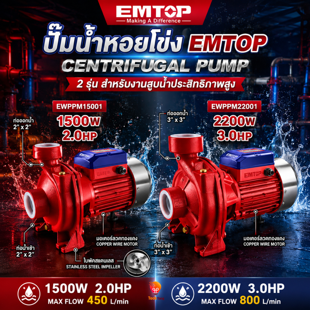 EMTOP ปั๊มน้ำหอยโข่ง หอยโข่งไฟฟ้า 2.0HP 3.0HP รุ่น EWPPM15001/EWPPM22001 ปั้มน้ำ ปั๊มน้ำ