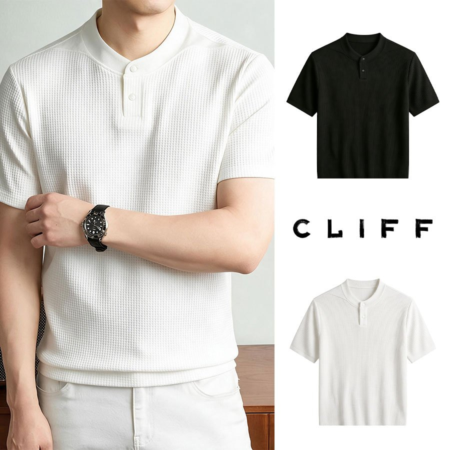 CLIFF เสื้อโปโลคอเฮนรี่ผู้ชาย สไตล์ธุรกิจ ผ้านุ่มละมุน ทรงหลวม แมตช์ลำลองได้หลากหลาย เสื้อบนสไตล์วินเทจ