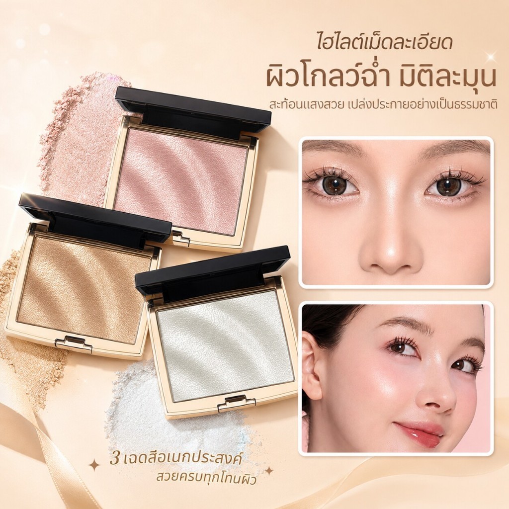 🔥พร้อมส่ง🔥 HOJO ไฮไลท์หน้าโกลว์ เม็ดสีแน่น ชิมเมอร์ละเอียด ปัดแล้วฉ่ำวาว สร้างมิติให้ใบหน้า