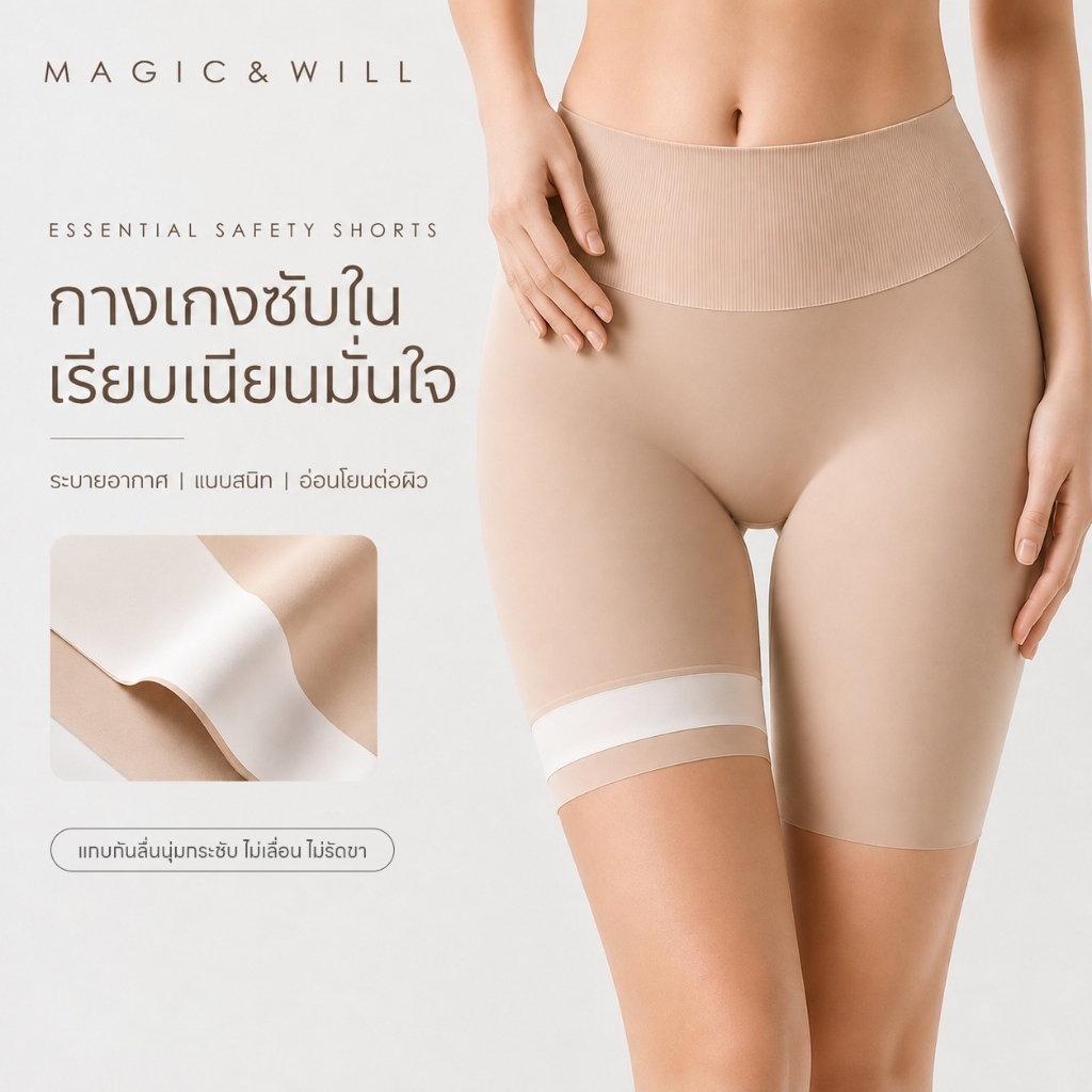 ส่งจากกทม MAGIC & WILL กางเกงซับใน 4in1 เก็บพุง กันโป๊ ยกก้น5D ไร้ขอบ ไม่ม้วน ต้านแบคทีเรีย [โปรแรง] COD