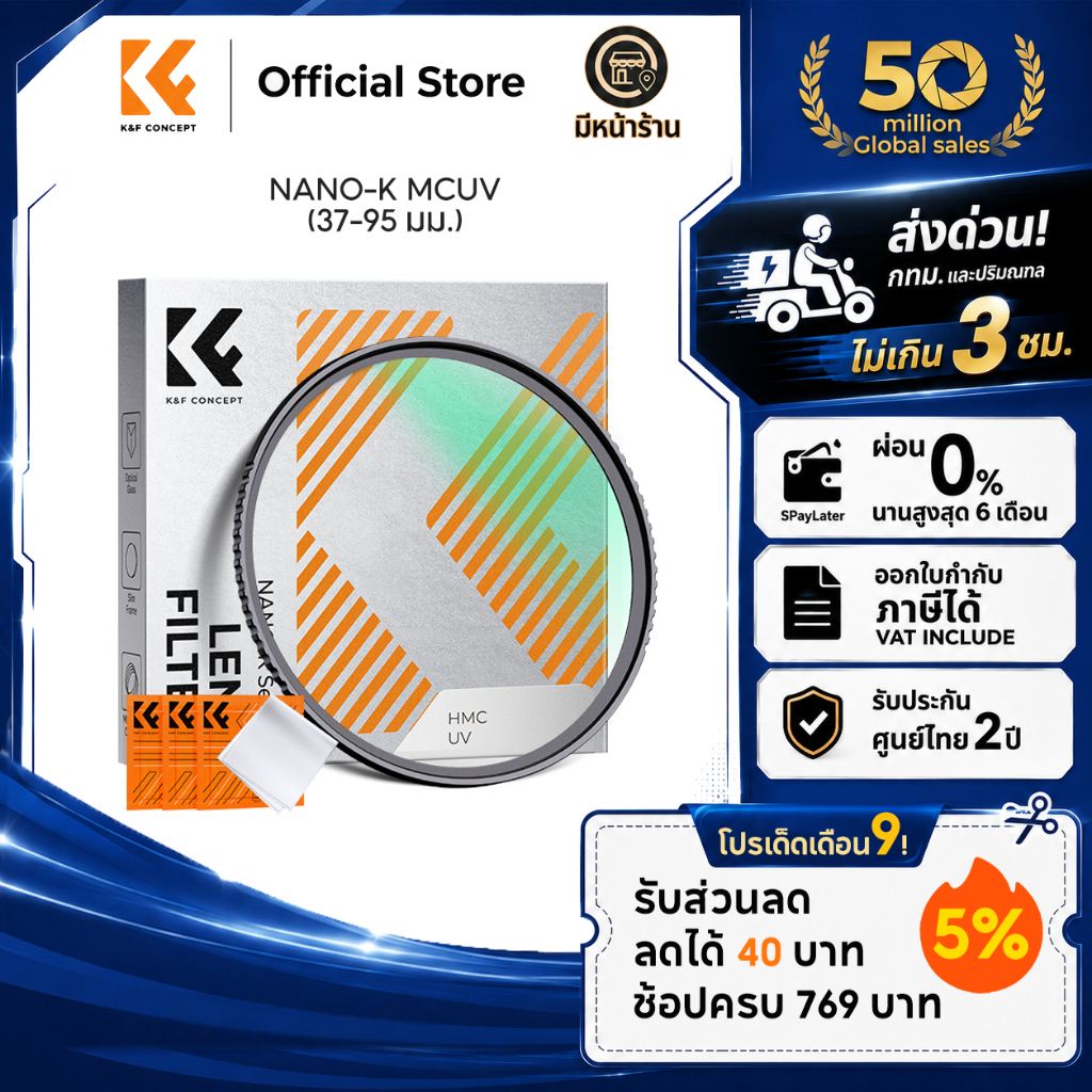 K&F CONCEPT NANO-K UV Filter HD ปกป้องเลนส์ ตัดรังสียูวี ฟิลเตอร์เลนส์กล้องกันฝุ่น กันรอย +บางเบา
