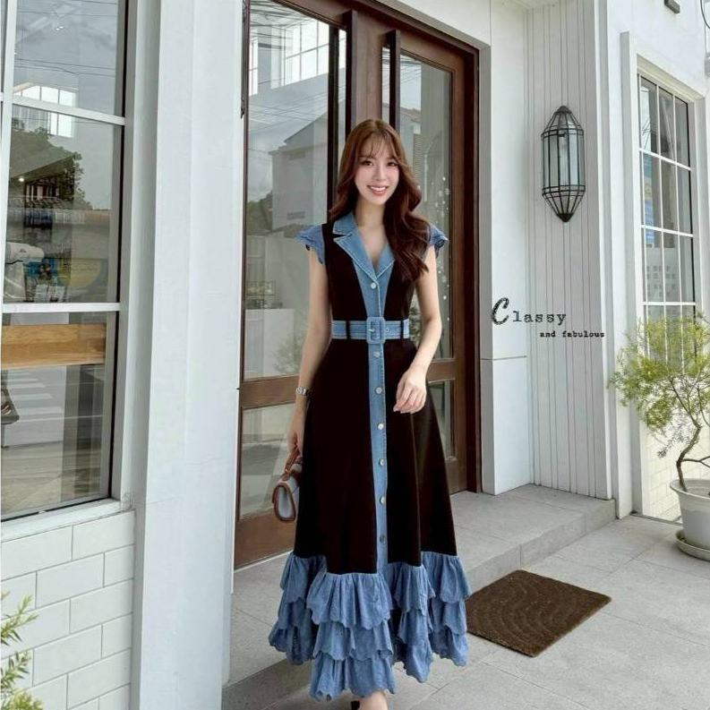 Parisa เดรสยาวสีดำผ้าหนานุ่มเนื้อดีมาก