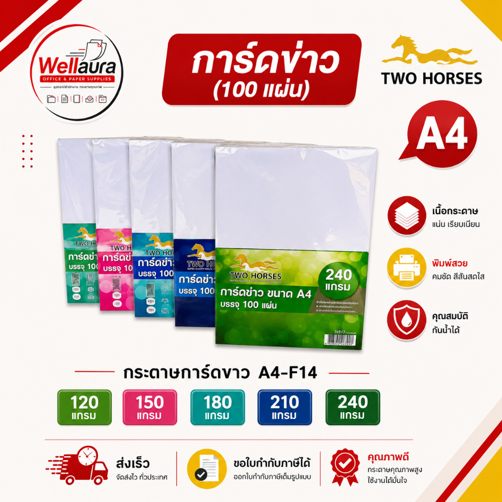 [ส่งด่วน]การ์ดขาว (100 แผ่น) กระดาษการ์ดขาว A4-F14 120,150,180,210,240 แกรม กระดาษทำปกสีขาว