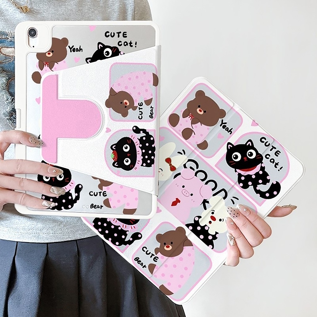 ⭐พร้อมส่ง⭐เคส Samsung Tab A9+ S9+ S10+ ที่ใส่ปากกา หมุนได้ 360° เพื่อนแมวดำ เคส สำหรับ Samsung S9FE