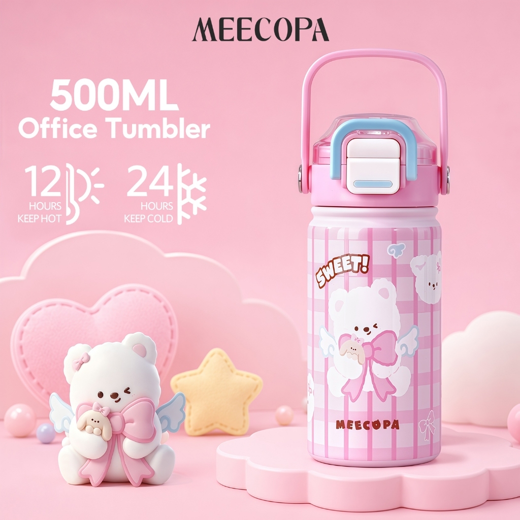 MEECOPA ขวดน้ำเด็กการ์ตูน กระบอกเก็บอุณหภูมิ ฝากดเดียวดื่มได้2แบบ ป้องกันรั่วซึม พกใส่กระเป๋าไปโรงเรียนได้