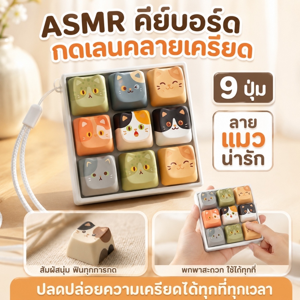 คลายเครียดสุด! คีย์บอร์ดแมว ASMR กดแล้วฟิน พวงกุญแจแมวน่ารักเกินต้าน พกพาสะดวก ใช้แต่งโต๊ะหรือแขวนกระเป๋าก็ได้