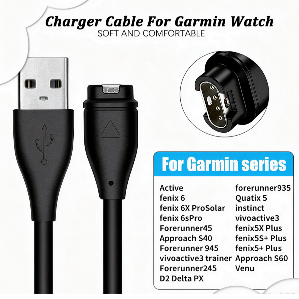 สายชาร์จ Type-C/USB สำหรับ Garmin Smart Watch รองรับ 6/6S/6X/7/7S/7X, Epix 5/5S/5X, Instinct, Vivoac