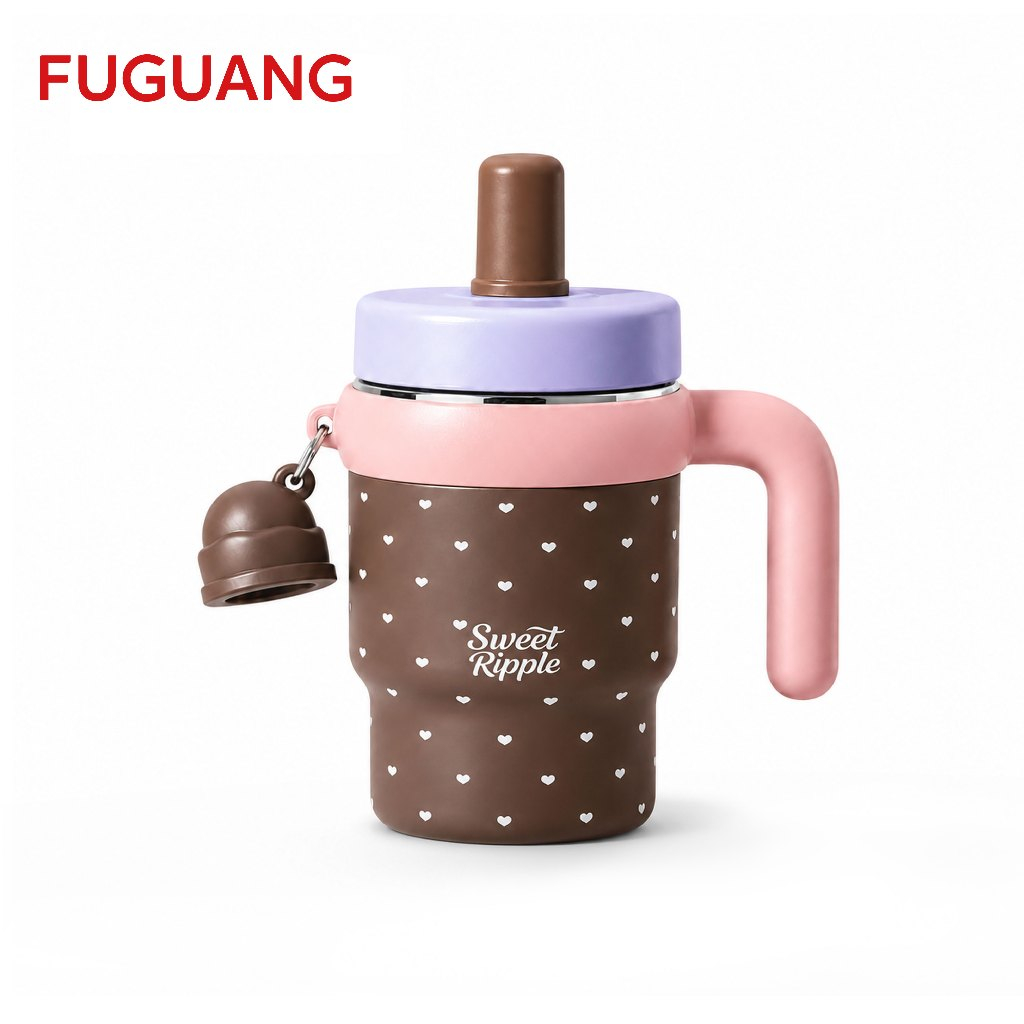 Fuguang แก้วน้ำเก็บอุณหภูมิลายจุด 680ml เก็บร้อน 6 ชม. เก็บเย็น 24 ชม. สแตนเลส 316L แก้วน้ำพกพาพร้อมด้ามจับ Thermal Cup