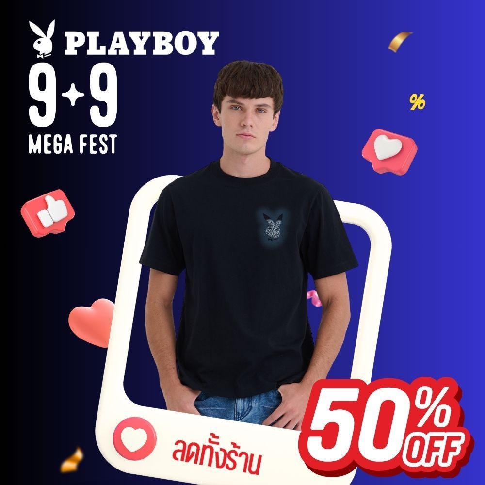 PLAYBOY 08PB เสื้อยืด เสื้อผ้าผู้ชาย/เสื้อ/เสื้อยืดสีดำ รุ่น P1MT265TB111BK