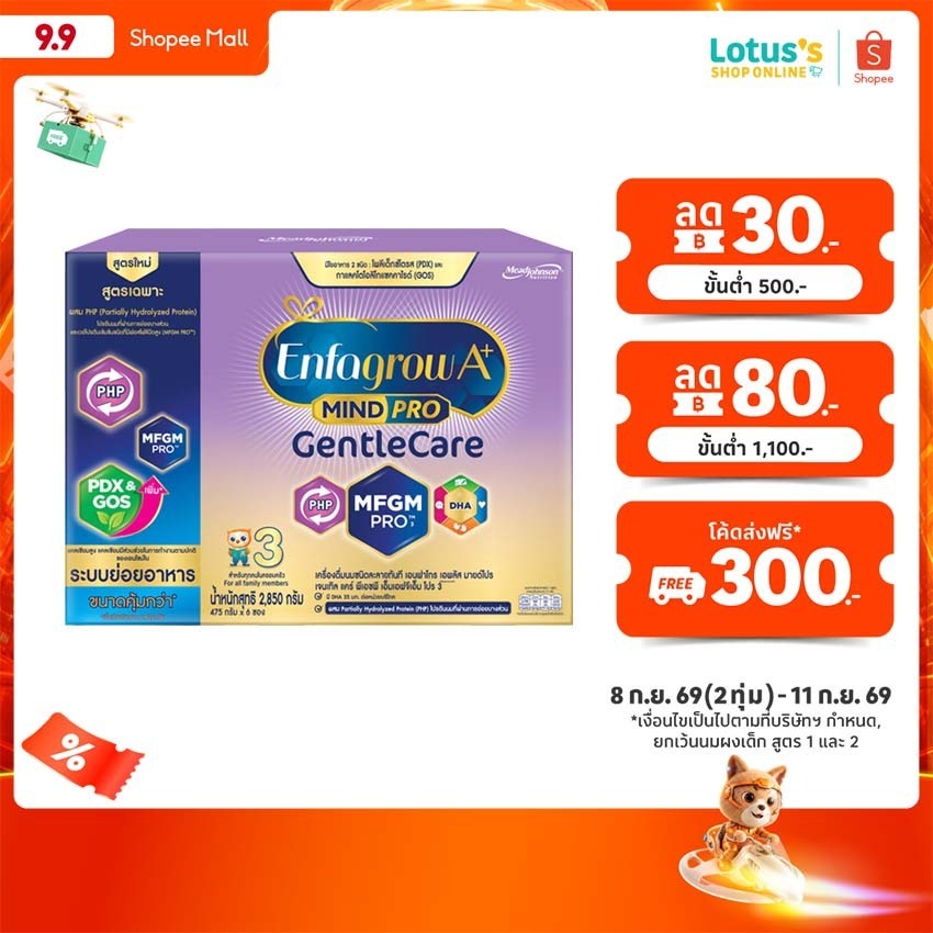 เอนฟาโกร เอพลัส เจนเทิลแคร์ นม สูตร 3 นมผง เด็ก แรกเกิด ขนาด 2850 กรัม ENFAGROW A+ MINDPRO GENTLE CA