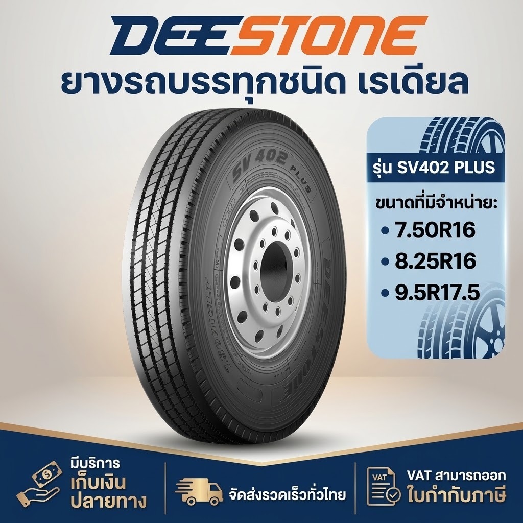 ยางรถบรรทุก เรเดียล รุ่น SV402 PLUS ยี่ห้อ Deestone ขนาด 7.50R16 ,8.25R16 ,9.5R17.5