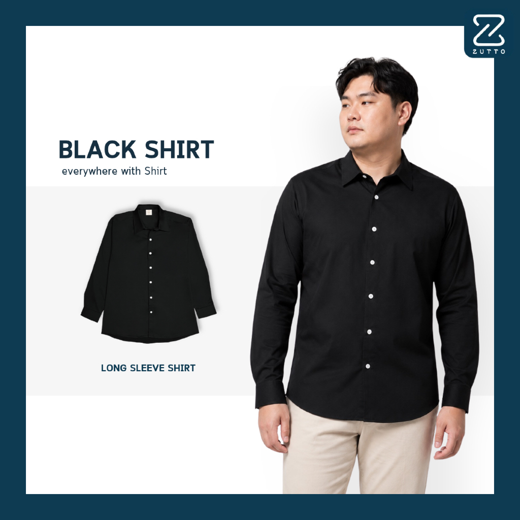 ZUTTO เสื้อเชิ้ตสีดำพรางพุง ไซส์ใหญ่สำหรับคนอ้วน