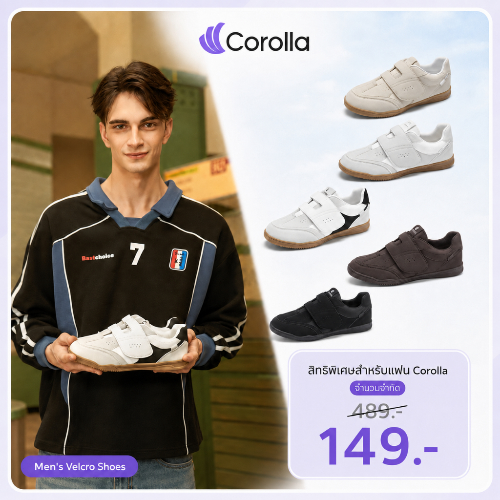 【รองเท้าผู้ชาย】Corolla Velcro shoes รองเท้าลำลองผู้ชาย สายรัดตีนตุ๊กแก สวมใส่สบาย ระบายอากาศได้ดี แล